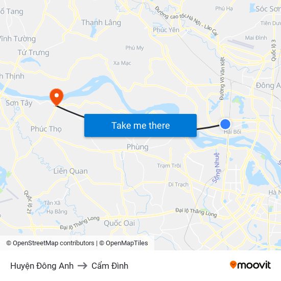 Huyện Đông Anh to Cẩm Đình map