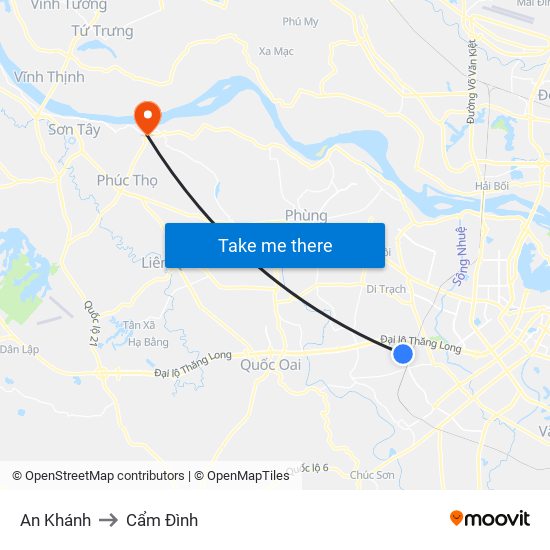 An Khánh to Cẩm Đình map