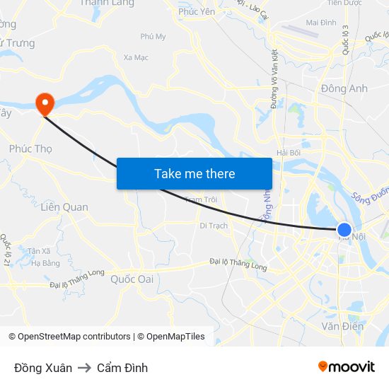 Đồng Xuân to Cẩm Đình map