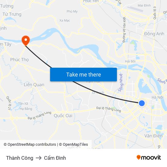 Thành Công to Cẩm Đình map