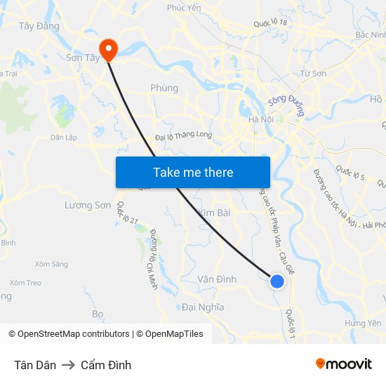 Tân Dân to Cẩm Đình map