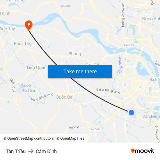 Tân Triều to Cẩm Đình map