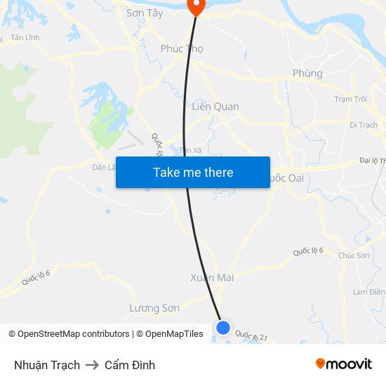 Nhuận Trạch to Cẩm Đình map