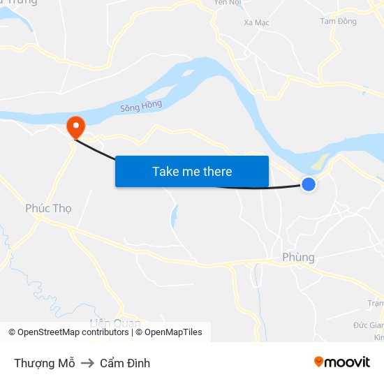 Thượng Mỗ to Cẩm Đình map