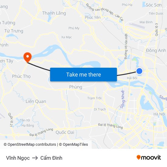 Vĩnh Ngọc to Cẩm Đình map