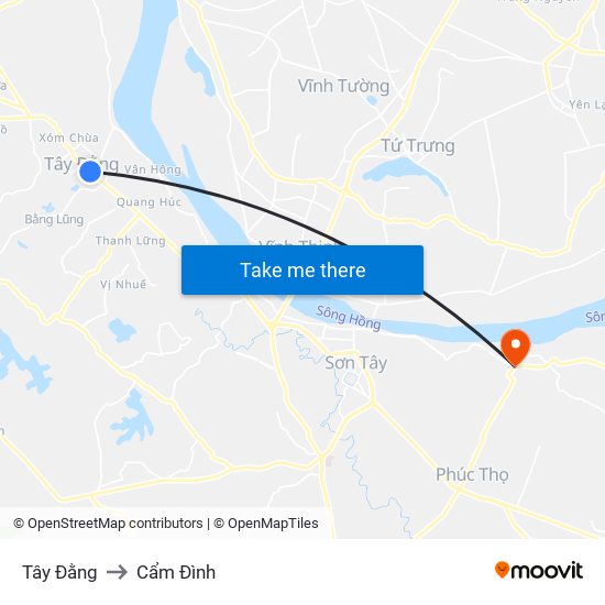 Tây Đằng to Cẩm Đình map