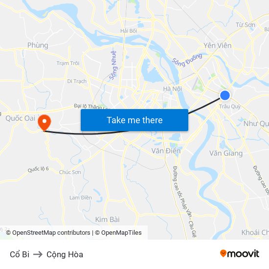 Cổ Bi to Cộng Hòa map