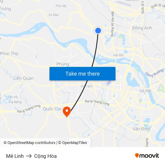 Mê Linh to Cộng Hòa map