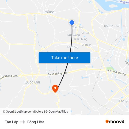 Tân Lập to Cộng Hòa map