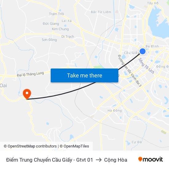 Điểm Trung Chuyển Cầu Giấy - Gtvt 01 to Cộng Hòa map