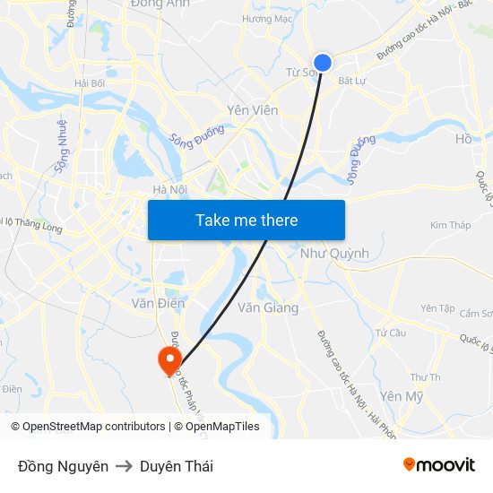 Đồng Nguyên to Duyên Thái map