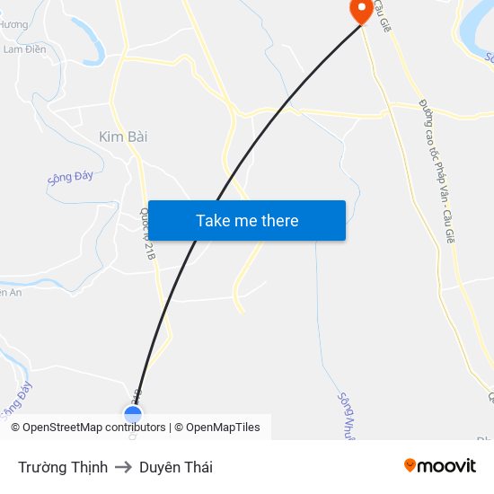 Trường Thịnh to Duyên Thái map