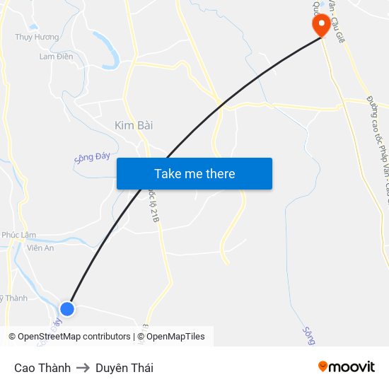 Cao Thành to Duyên Thái map