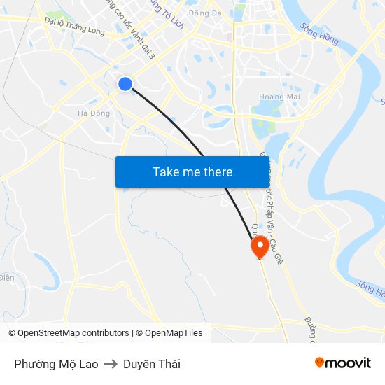 Phường Mộ Lao to Duyên Thái map