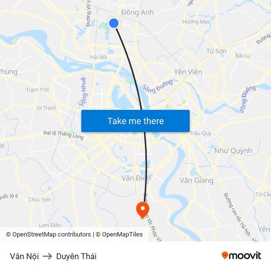 Vân Nội to Duyên Thái map