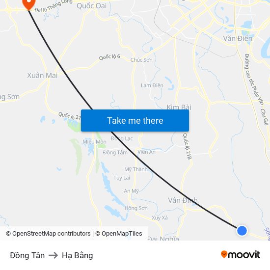 Đồng Tân to Hạ Bằng map