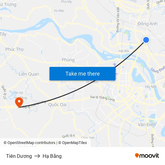 Tiên Dương to Hạ Bằng map