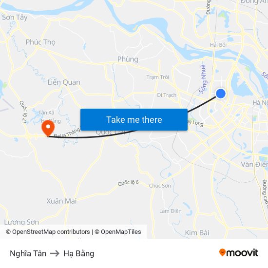 Nghĩa Tân to Hạ Bằng map