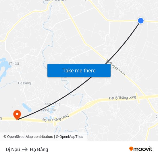 Dị Nậu to Hạ Bằng map