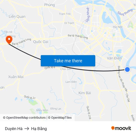 Duyên Hà to Hạ Bằng map