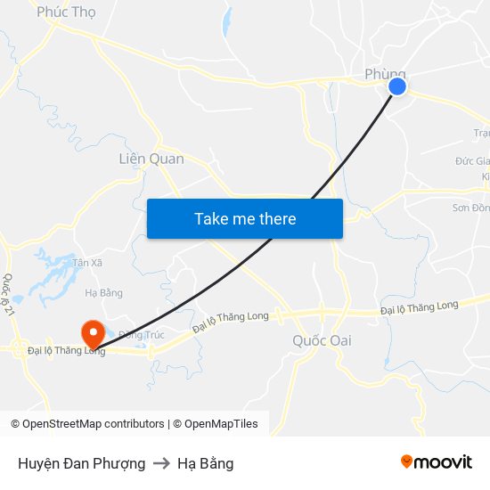 Huyện Đan Phượng to Hạ Bằng map