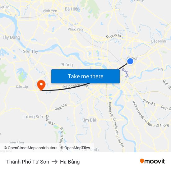 Thành Phố Từ Sơn to Hạ Bằng map