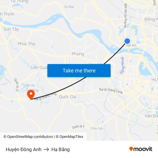 Huyện Đông Anh to Hạ Bằng map