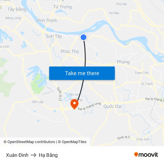 Xuân Đình to Hạ Bằng map