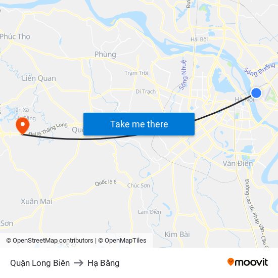 Quận Long Biên to Hạ Bằng map