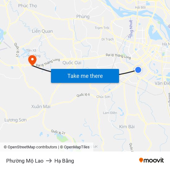 Phường Mộ Lao to Hạ Bằng map