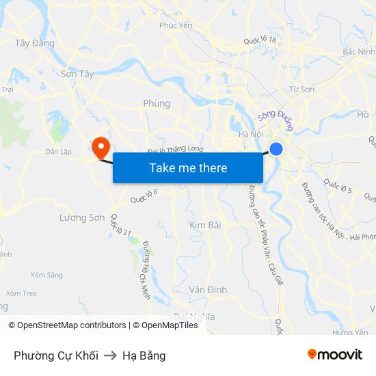 Phường Cự Khối to Hạ Bằng map