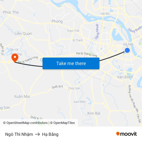 Ngô Thì Nhậm to Hạ Bằng map