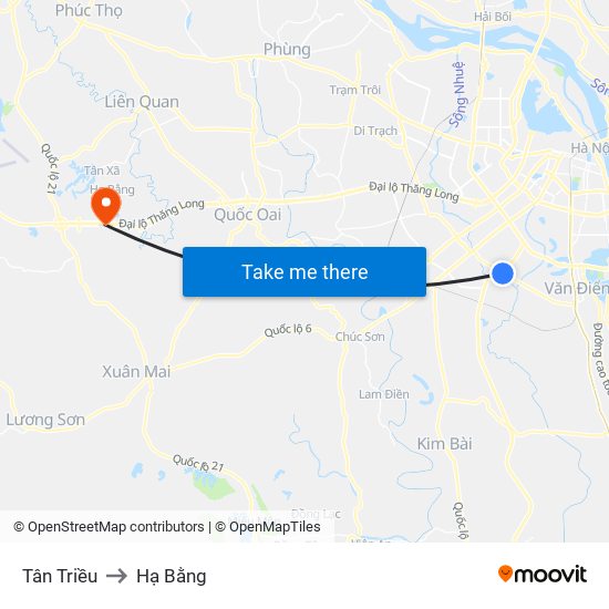 Tân Triều to Hạ Bằng map