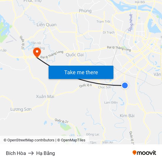 Bích Hòa to Hạ Bằng map