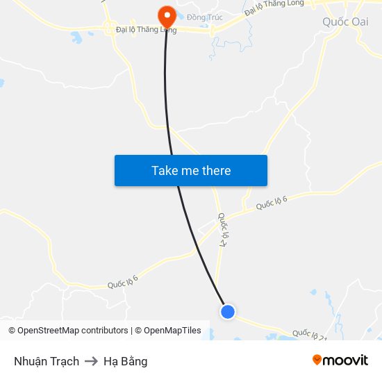 Nhuận Trạch to Hạ Bằng map