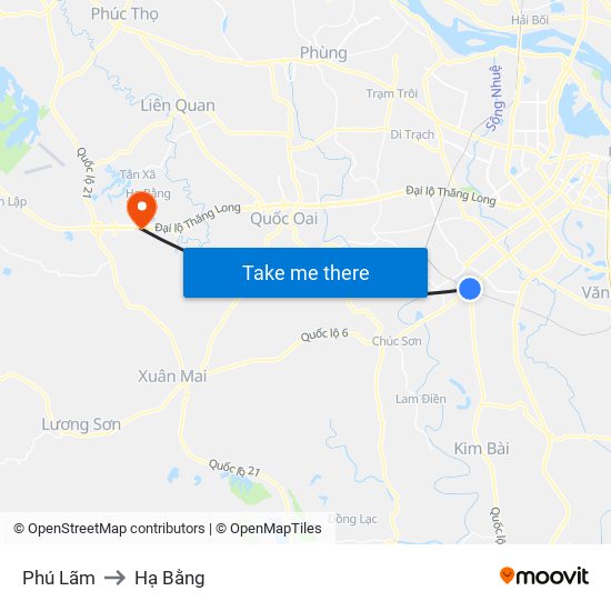 Phú Lãm to Hạ Bằng map