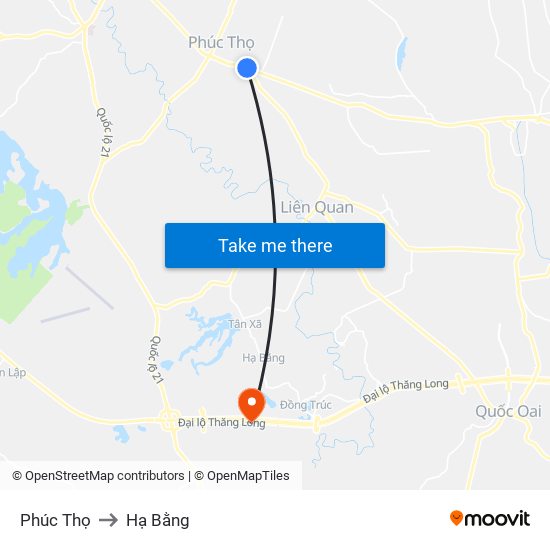 Phúc Thọ to Hạ Bằng map
