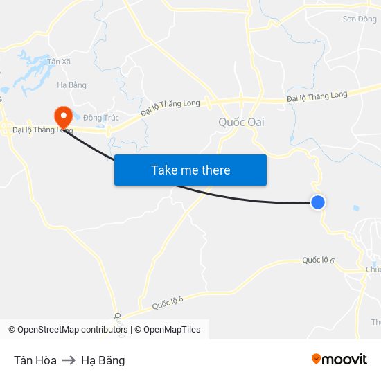 Tân Hòa to Hạ Bằng map