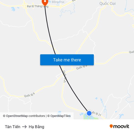 Tân Tiến to Hạ Bằng map