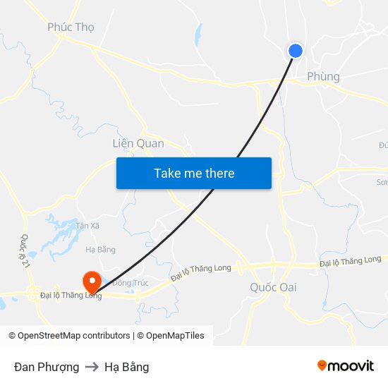 Đan Phượng to Hạ Bằng map