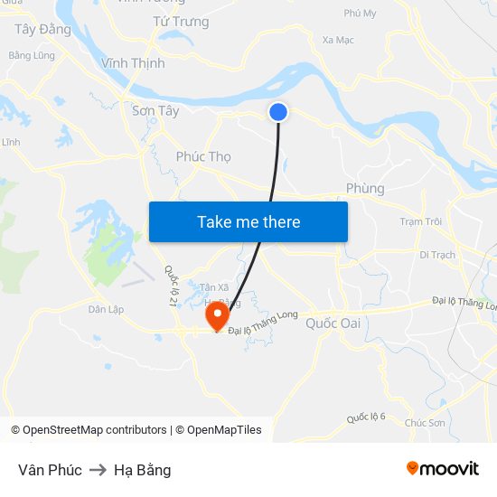 Vân Phúc to Hạ Bằng map