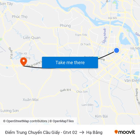 Điểm Trung Chuyển Cầu Giấy - Gtvt 02 to Hạ Bằng map