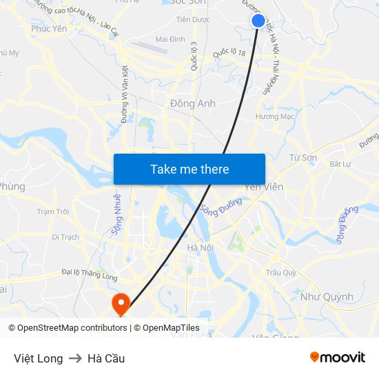 Việt Long to Hà Cầu map