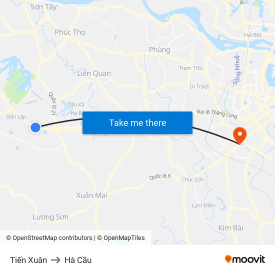 Tiến Xuân to Hà Cầu map