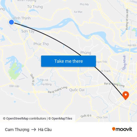 Cam Thượng to Hà Cầu map