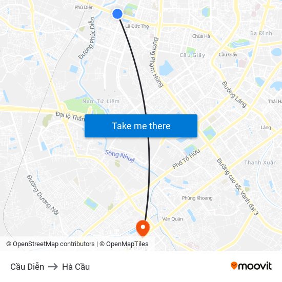 Cầu Diễn to Hà Cầu map