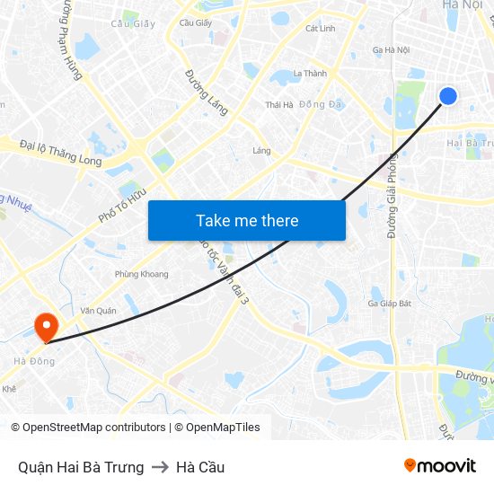 Quận Hai Bà Trưng to Hà Cầu map