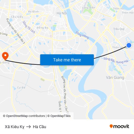 Xã Kiêu Kỵ to Hà Cầu map