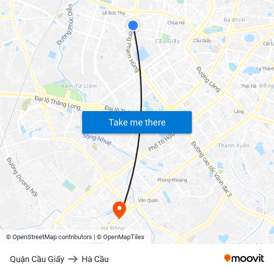 Quận Cầu Giấy to Hà Cầu map