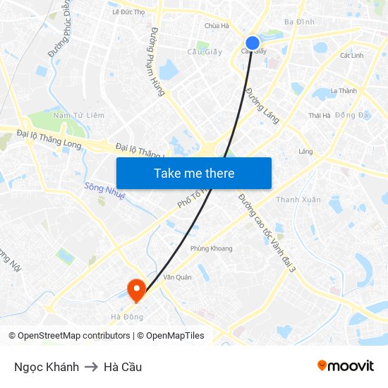 Ngọc Khánh to Hà Cầu map